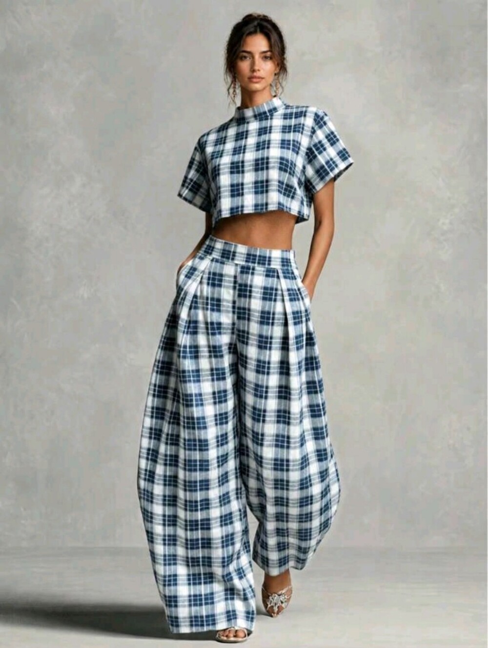 NEW Hi-Neck Short Sleeve Top & Wide Leg Pants 2 PC SET